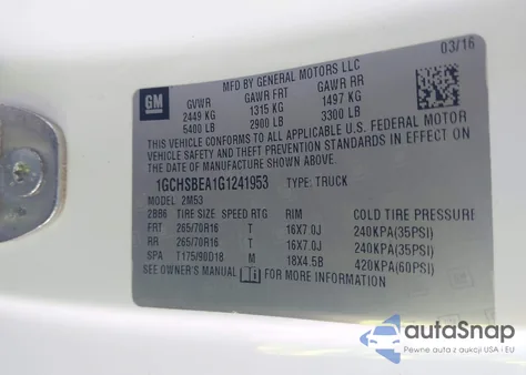 2016 Chevrolet Colorado Wt из США, поврежденный, VIN 1GCHSBEA1G1241953